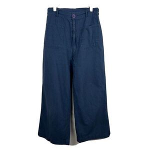Samantha Pleet Pants 0 Womens Blue Wide Leg Pockets Buttons High Rise Cotton